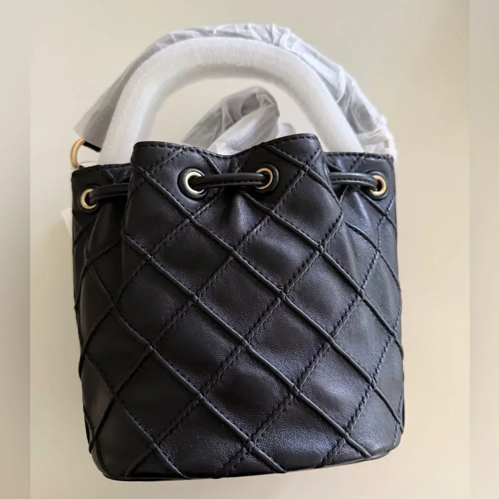 Tory Burch Small Fleming Soft Bucket Bag, Black, NWT